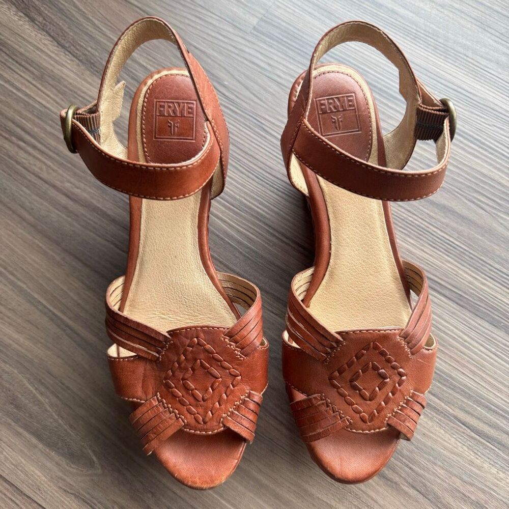 Frye Carlie Huarache Leather Platform Wedge Sandals Boho Western Summer Size 7.5 - Picture 2 of 10